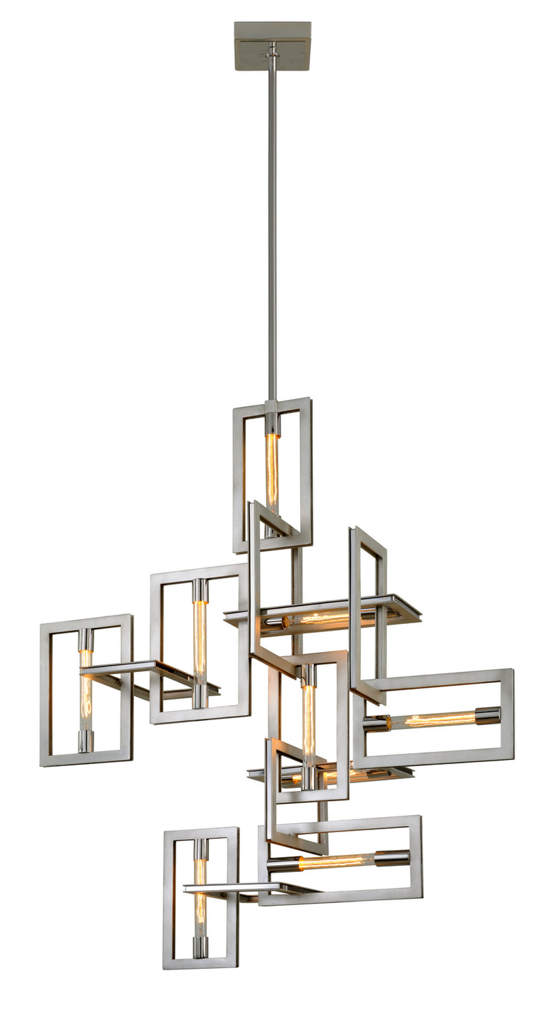 Troy Lighting - F7109 - Nine Light Pendant - Enigma - Silver Leaf W Stainless Acc