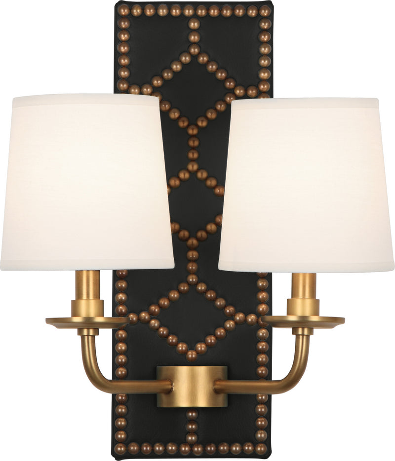 Robert Abbey - 1035 - Two Light Wall Sconce - Williamsburg Lightfoot - Blacksmith Black Leather w/Nailhead and Aged Brass