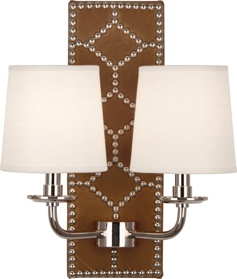 Robert Abbey - S1030 - Two Light Wall Sconce - Williamsburg Lightfoot - English Ochre Leather w/Nailhead and Polished Nickel