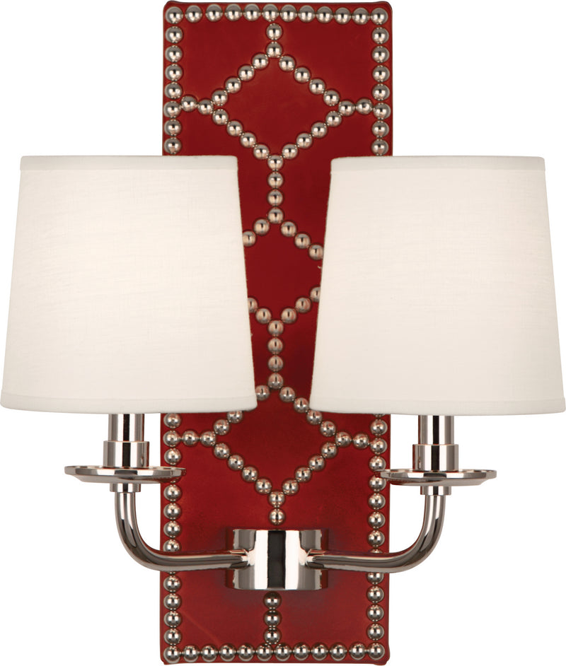 Robert Abbey - S1031 - Two Light Wall Sconce - Williamsburg Lightfoot - Dragons Blood Leather w/Nailhead and Polished Nickel
