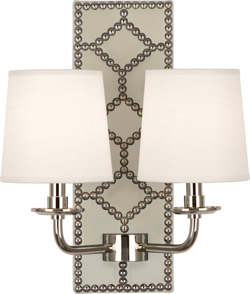 Robert Abbey - S1032 - Two Light Wall Sconce - Williamsburg Lightfoot - Bruton White Leather w/Nailhead and Polished Nickel
