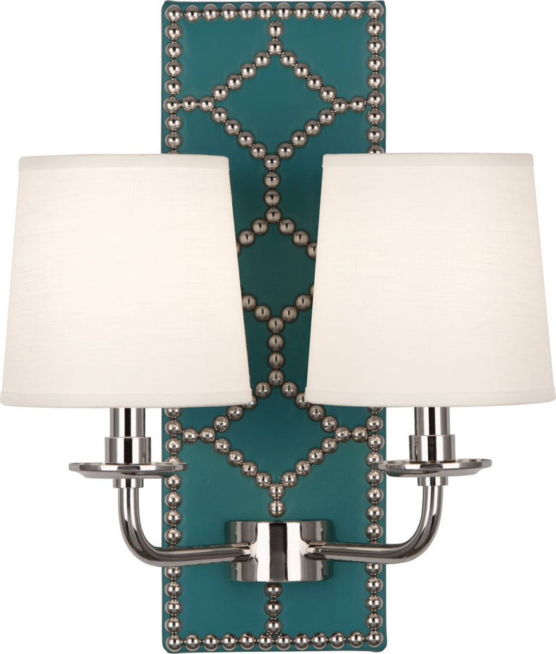 Robert Abbey - S1033 - Two Light Wall Sconce - Williamsburg Lightfoot - Mayo Teal Leather w/Nailhead and Polished Nickel