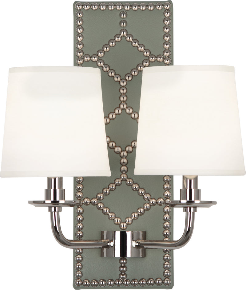 Robert Abbey - S1034 - Two Light Wall Sconce - Williamsburg Lightfoot - Carter Gray Leather w/Nailhead and Polished Nickel