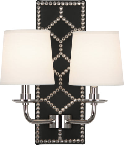 Robert Abbey - S1035 - Two Light Wall Sconce - Williamsburg Lightfoot - Blacksmith Black Leather w/Nailhead and Polished Nickel