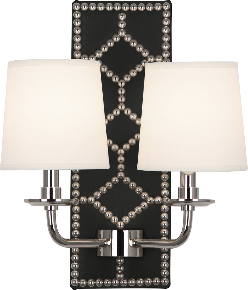 Robert Abbey - S1035 - Two Light Wall Sconce - Williamsburg Lightfoot - Blacksmith Black Leather w/Nailhead and Polished Nickel