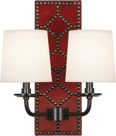Robert Abbey - Z1031 - Two Light Wall Sconce - Williamsburg Lightfoot - Dragons Blood Leather w/Nailhead and Deep Patina Bronze