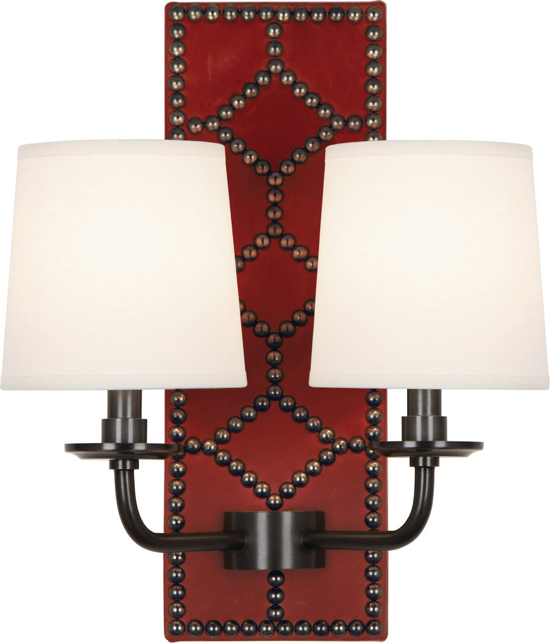 Robert Abbey - Z1031 - Two Light Wall Sconce - Williamsburg Lightfoot - Dragons Blood Leather w/Nailhead and Deep Patina Bronze