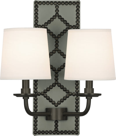 Robert Abbey - Z1034 - Two Light Wall Sconce - Williamsburg Lightfoot - Carter Gray Leather w/Nailhead and Deep Patina Bronze