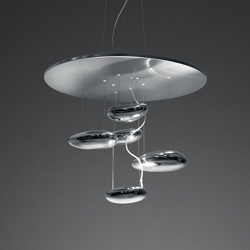 Artemide-Mercury-1477W18A-Mercury Mini Suspension-Polished Aluminum (Pebbles)Stainless Steel (Reflector)