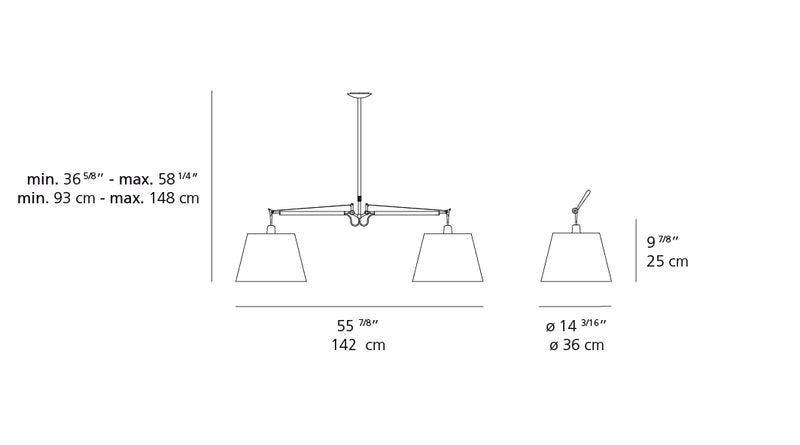 Artemide-Tolomeo-TOL1050-Tolomeo Double Shade Suspension-Aluminum/Black