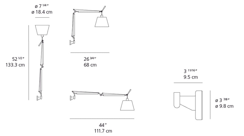 Artemide-Tolomeo-TLS1100-Tolomeo Wall with Shade-Aluminum/Parchment