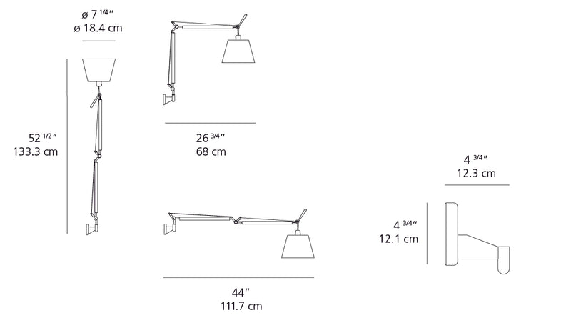 Artemide-Tolomeo-TLS1104-Tolomeo Wall with Shade-Aluminum/Parchment